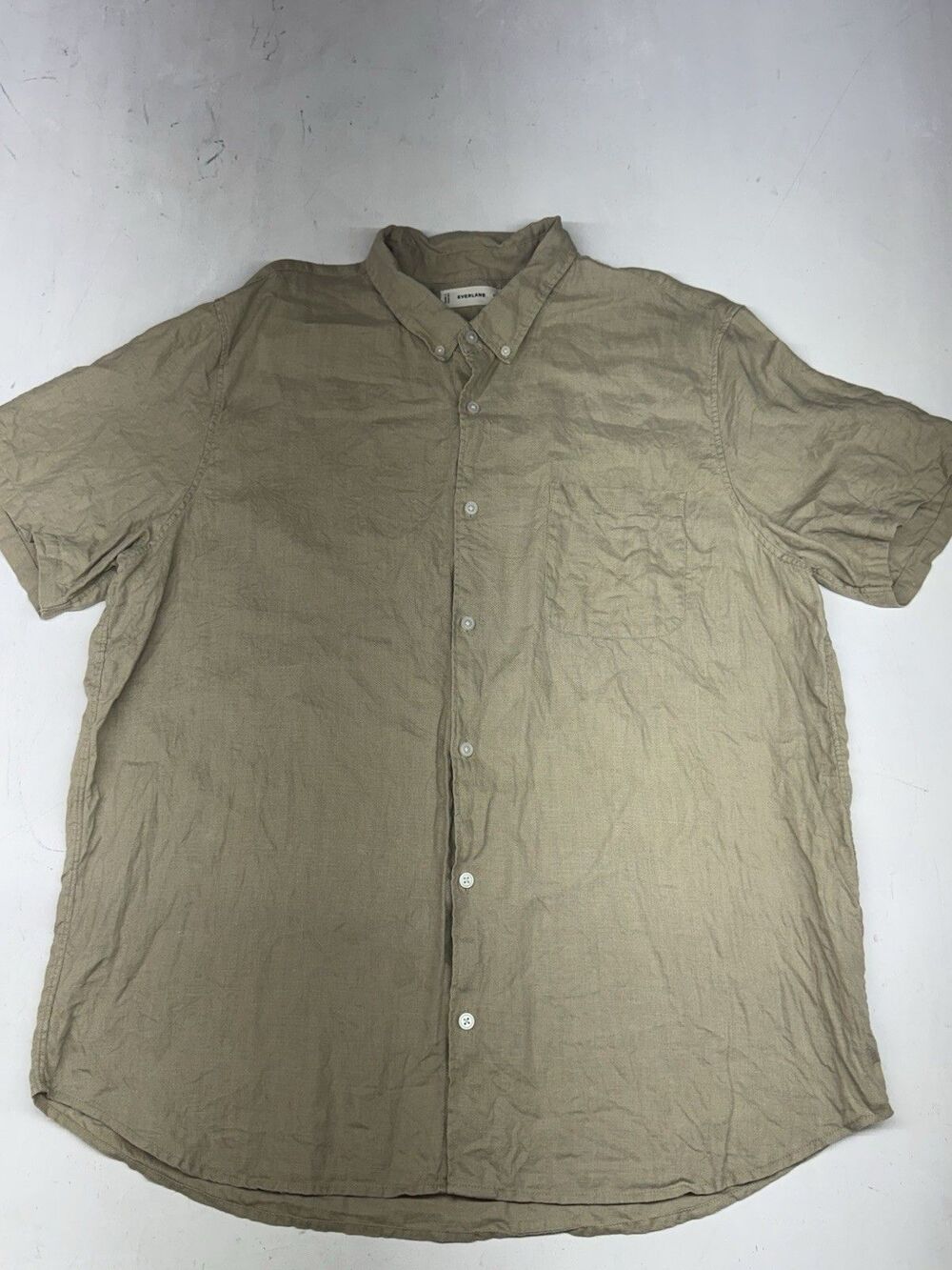 Everlane 100% Linen Solid Button Short Sleeve Beige Mens XXL Summer Vacation